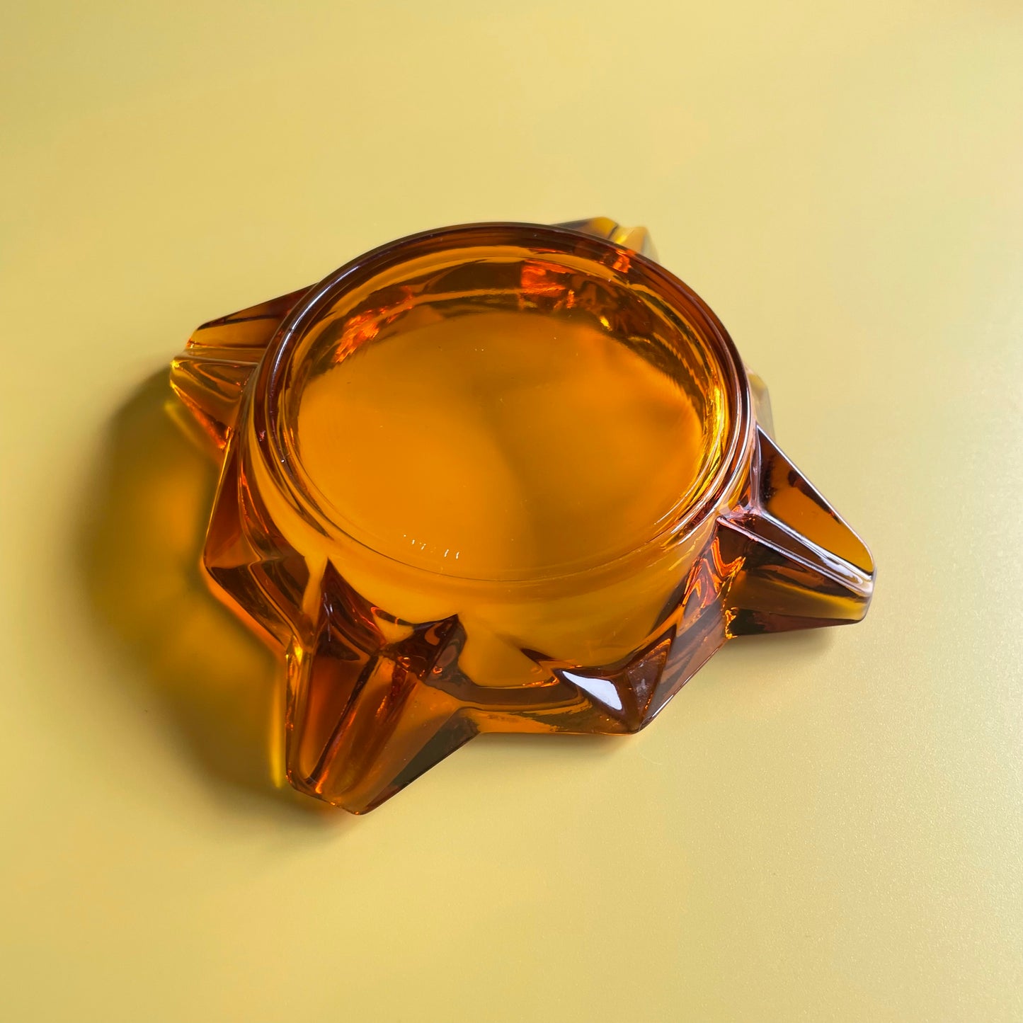 Vintage French Glass Ashtray Amber Glass