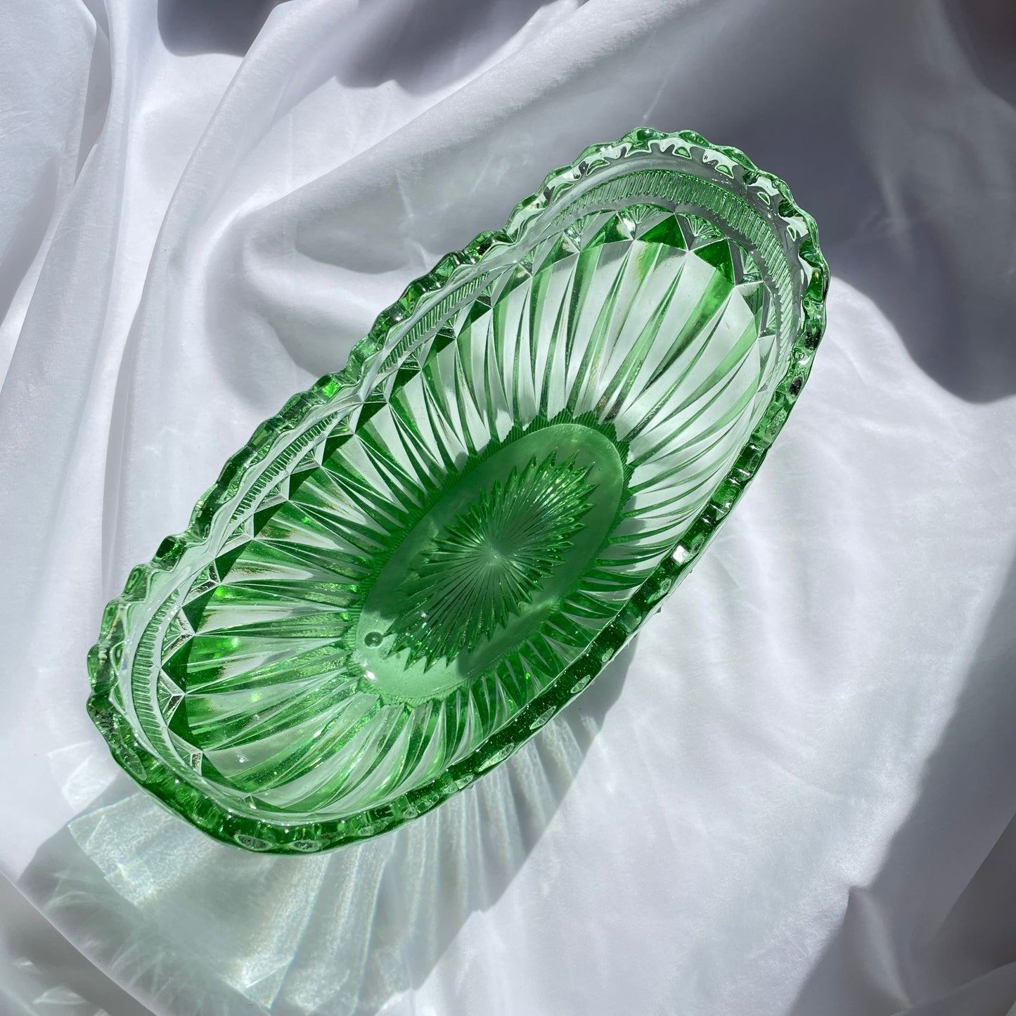 Large Vintage Green Glass Mantle Bowl