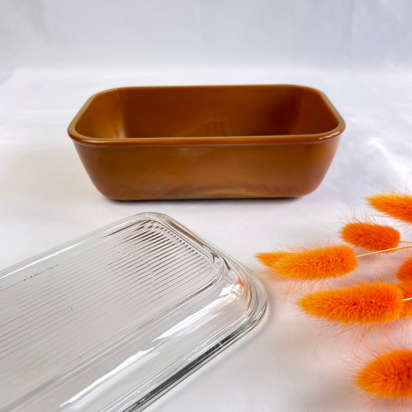 Arcopal Toffee Iridescent Glass Butter Dish