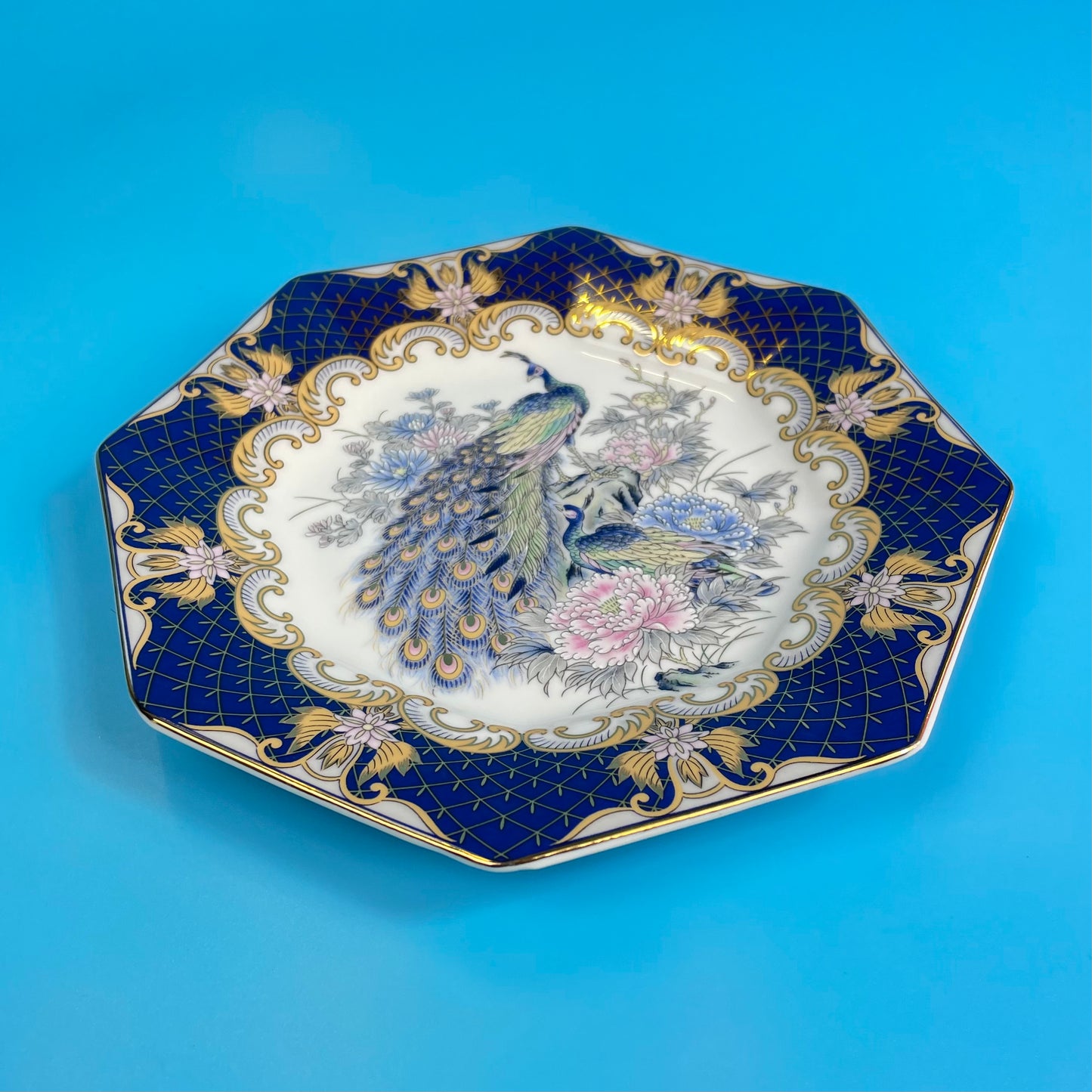 Blue Ceramic Peacock Octagonal Plate