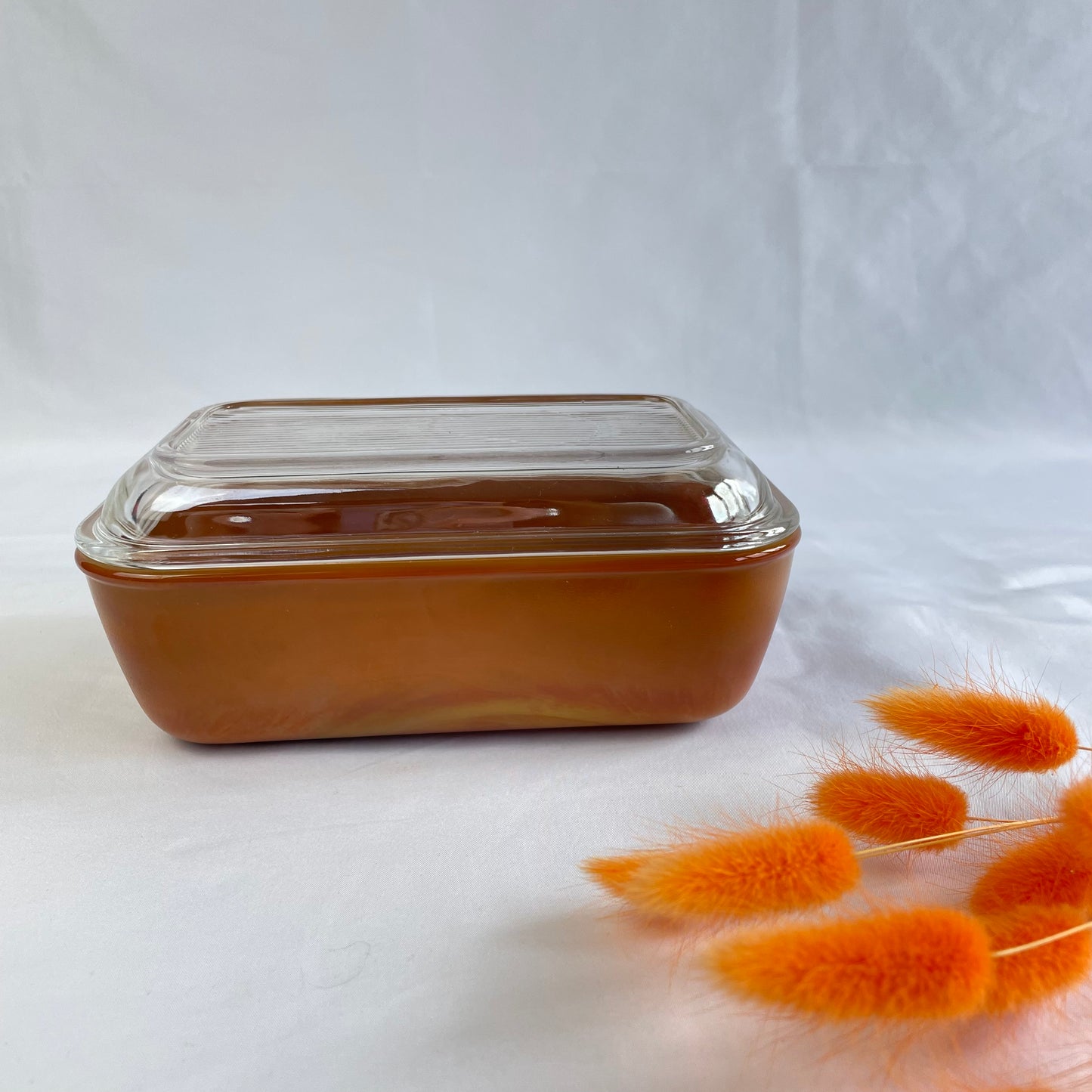 Arcopal Toffee Iridescent Glass Butter Dish