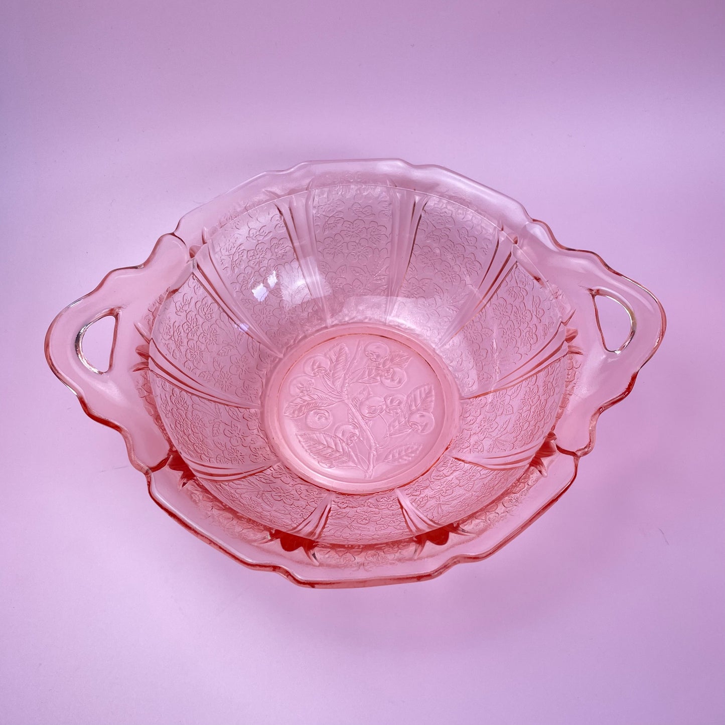 Hazel Atlas Cherry Blossom Serving Bowl With Handles