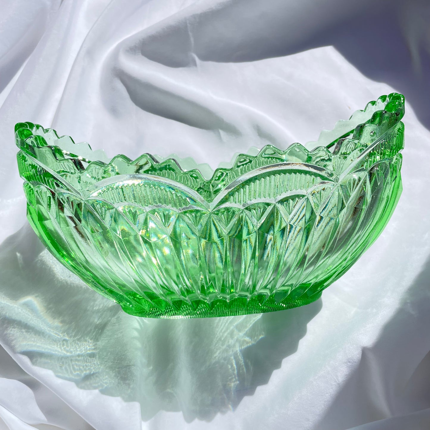 Large Vintage Green Glass Mantle Bowl