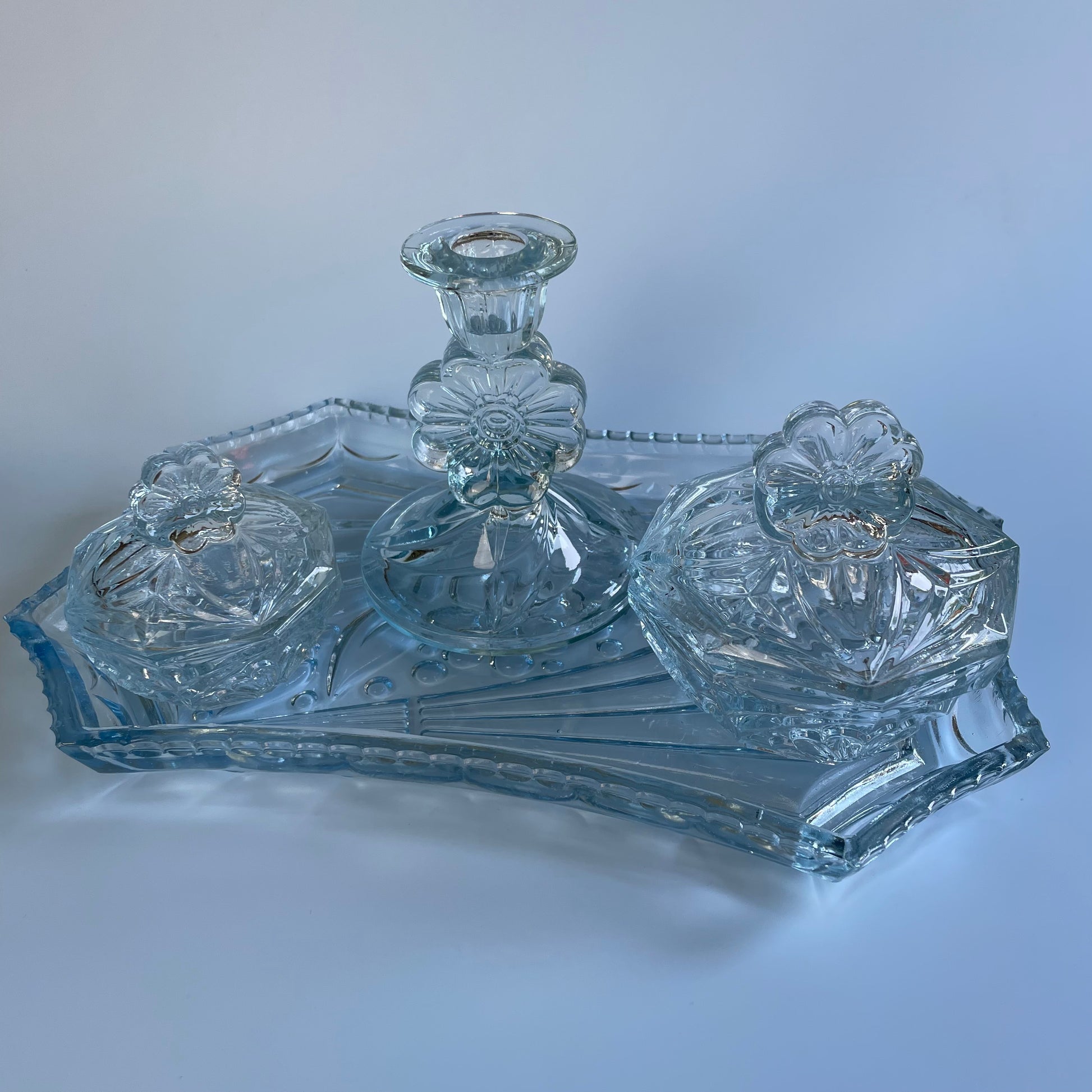 Vintage glass dressing table set deals