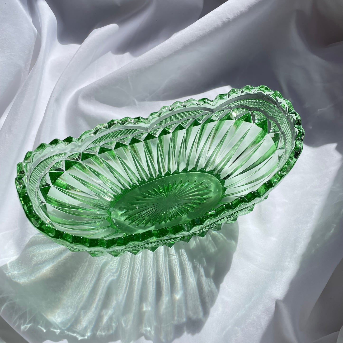 Large Vintage Green Glass Mantle Bowl