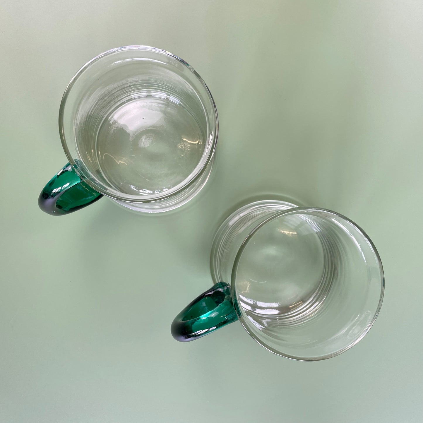 Glass Mugs With Green Handle