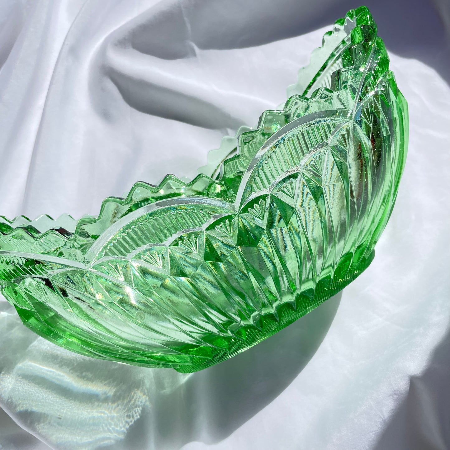 Large Vintage Green Glass Mantle Bowl