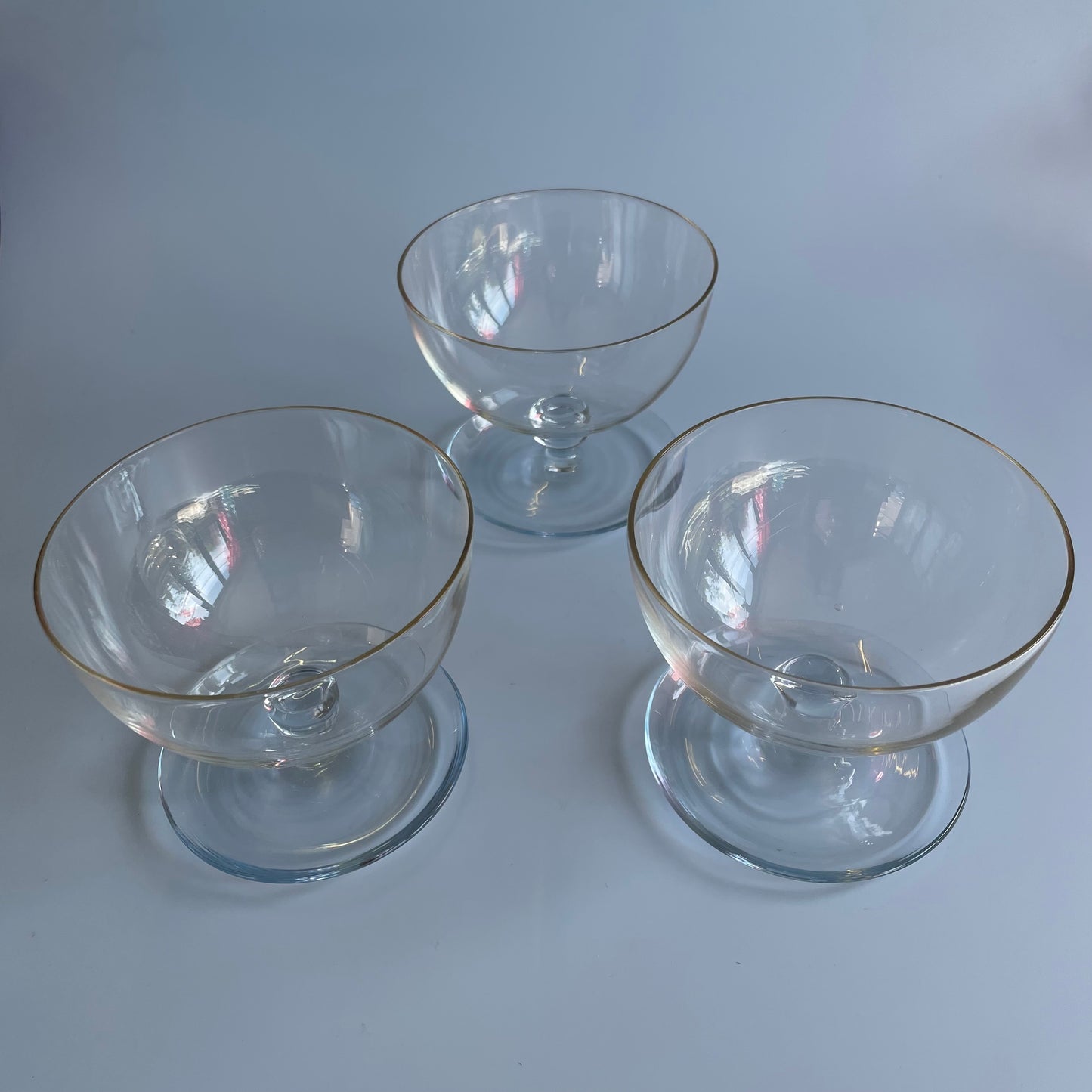 Light Blue Tinted Vintage Sundae Glasses With Drip Tray x 5