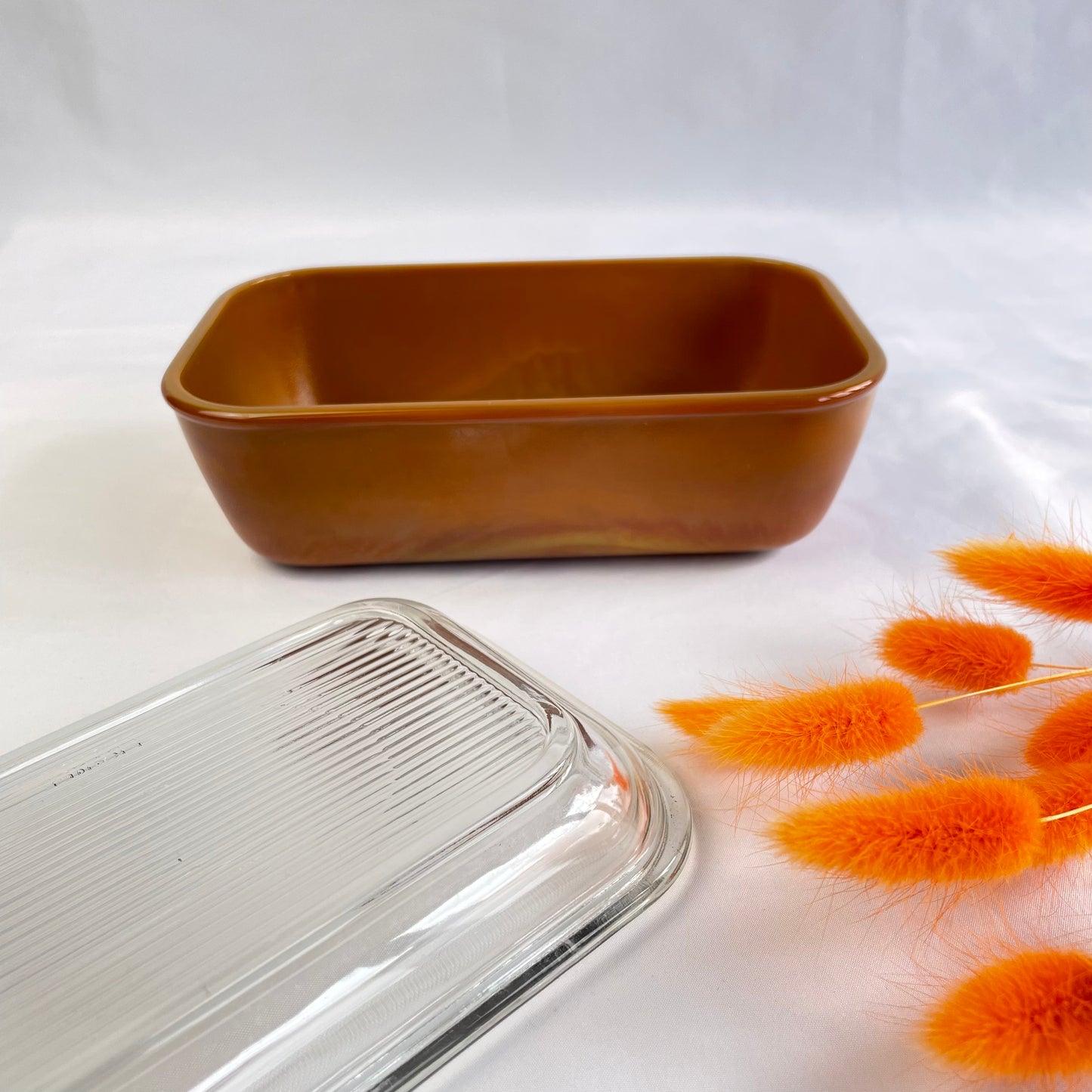 Arcopal Toffee Iridescent Glass Butter Dish