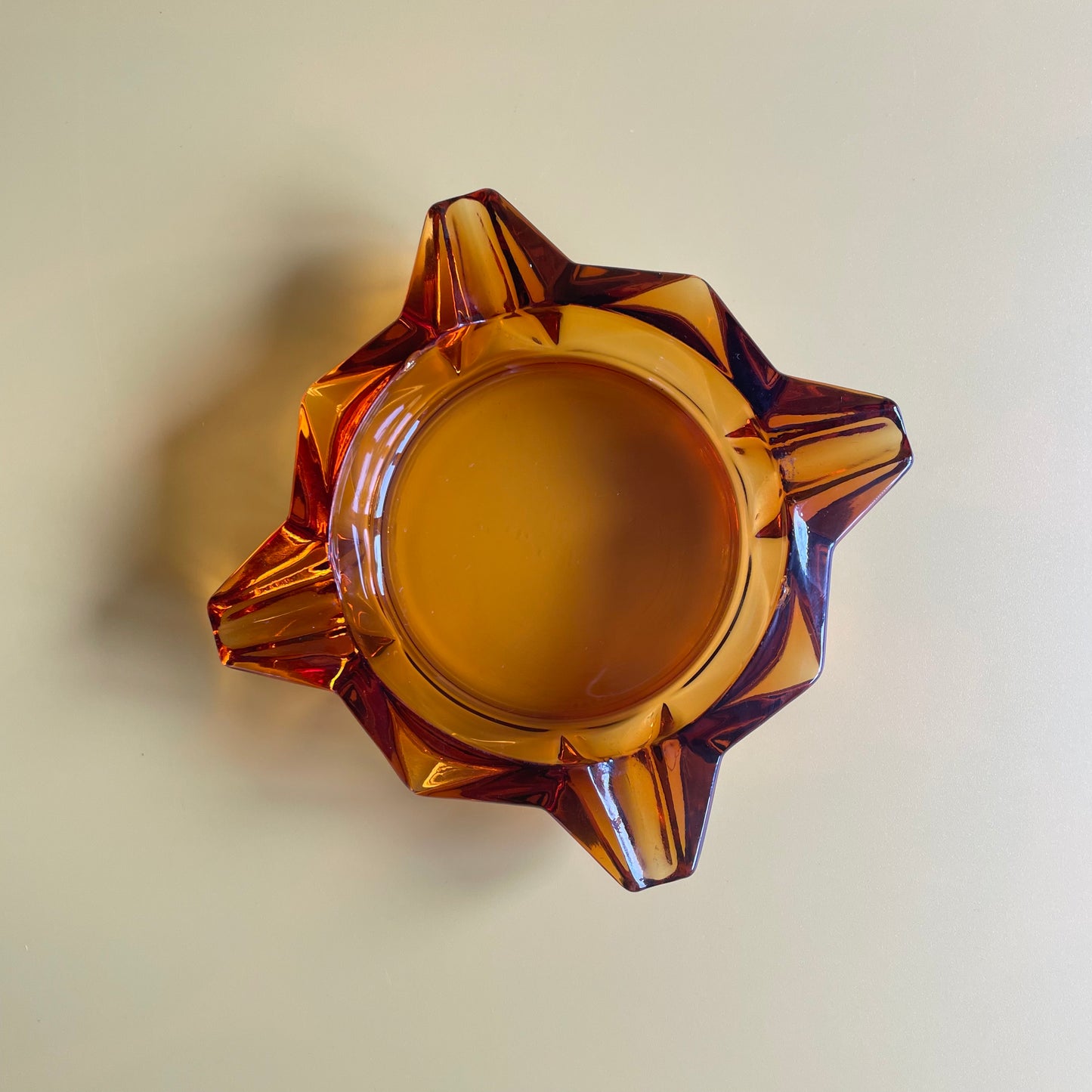 Vintage French Glass Ashtray Amber Glass