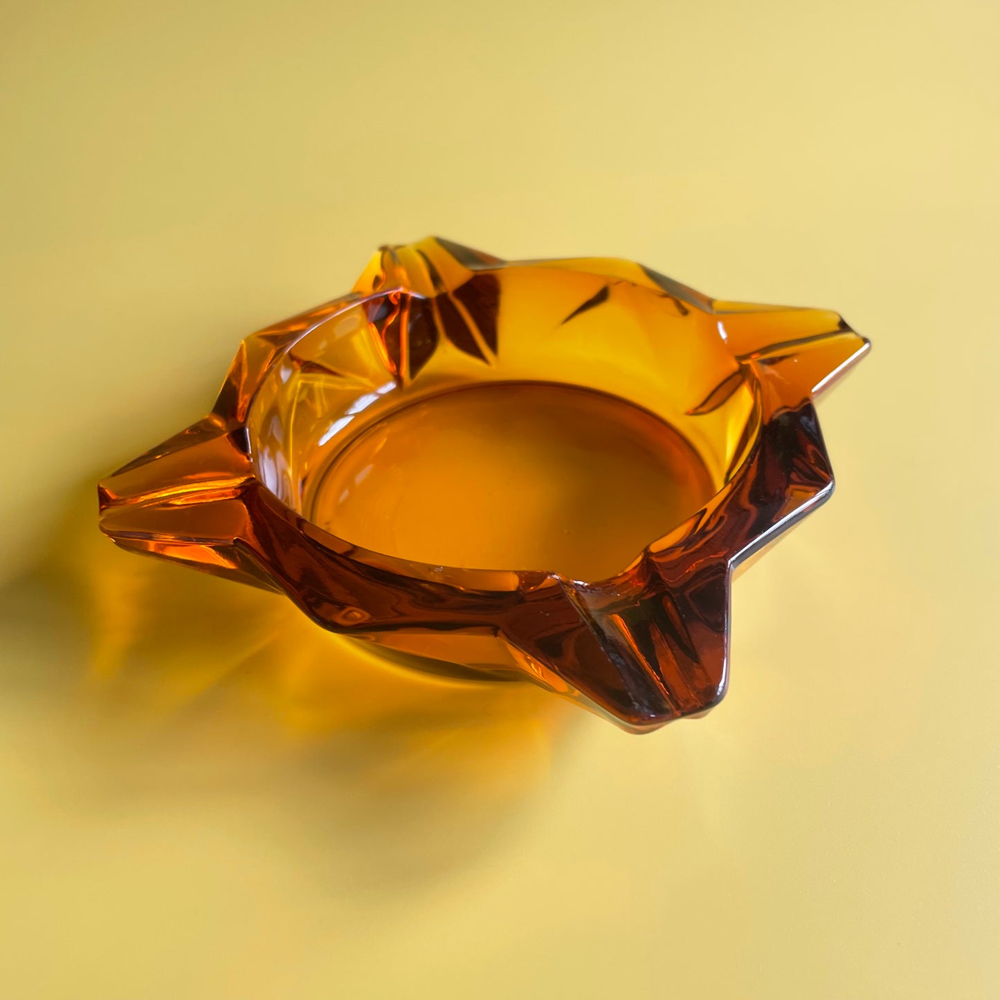 Vintage French Glass Ashtray Amber Glass